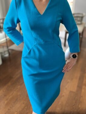 Boden Teal V-Neck Midi Sheath Dress